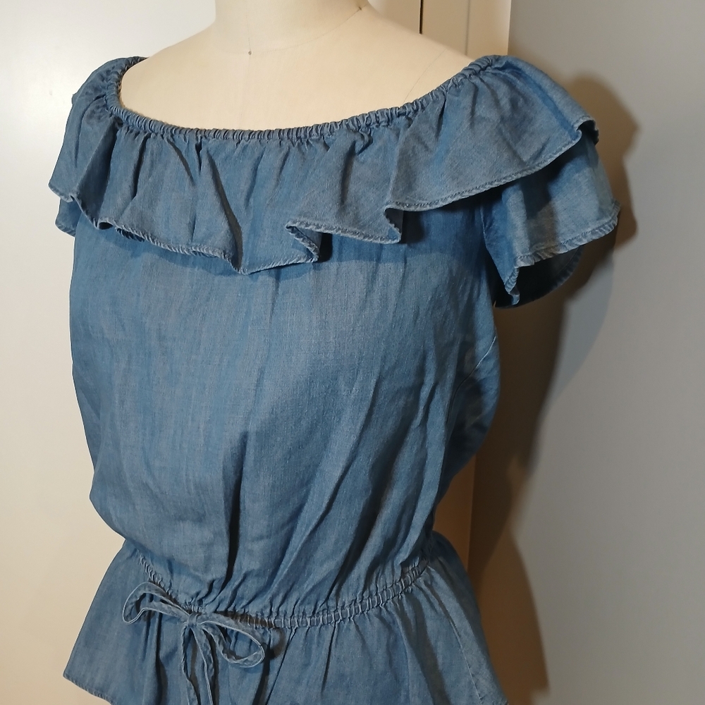 MICHAEL Michael Kors Denim Chambray Ruffle Top Size Small - Picture 4 of 8